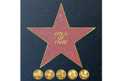 Hollywood Walk Of Fame. Vector Star Illustration. Famous Sidewalk Boulevard.