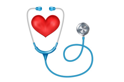 Stethoscope Isolated Vector. Medical Equipment. Red Heart. Health are Concept. Isolated On White Background Illustration