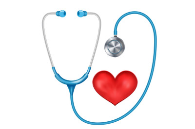 Realistic Stethoscope Isolated Vector. Medical Equipment. Red Heart. Illustration