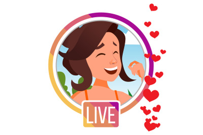 Stories Vector. Girl Streamer. Live Video Streaming. Online Streaming Video. Social Media Concept. Application Mobile Interface. Icon, Avatar. User Streamer. Flat Cartoon Illustration