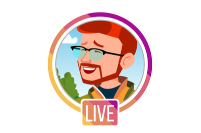 Stories Vector. Man Streamer. Live Video Streaming. Online Streaming Video. Social Media Concept. Application Mobile Interface. Icon, Avatar. User Streamer. Flat Cartoon Illustration