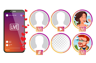 Stories Vector. Girl, Man Streamer. Live Video Streaming. Online Streaming Video. Social Media Concept. Application Mobile Interface. Icon, Avatar. User Streamer. Flat Cartoon Illustration