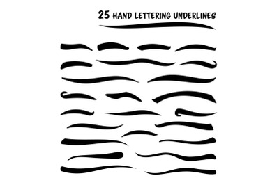 Set Of Hand Lettering Underlines Lines Isolated On White Background. Typography Design. Handmade Vintage Elements For Poster, Banner, Print, Invitation, Greeting Card Design. Vector illustration