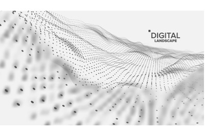 Digital Landscape Vector. Data Technology. Wave Mountain. Tech Surface. Dot Land. Geometric Data. 3D Illustration