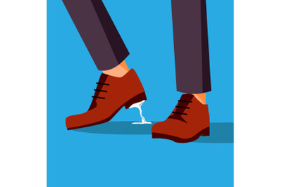 Business Trouble Stuck Vector. Feet. Businessman Shoe With Chewing Gum. Wrong Step, Decision. Cartoon Illustration