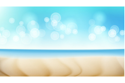 Beach Landscape Vector Summer Scene. Blur Tropical Sea. Beach Seaside Sea Shore Clouds. Beautiful Illustration