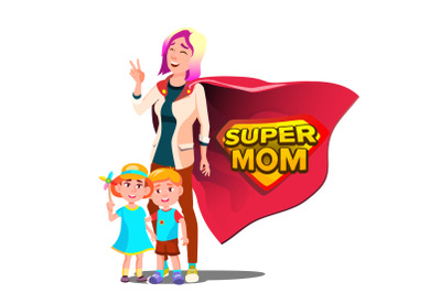 Super Mom Vector. Mother s Day. Shield Badge. Isolated Flat Cartoon Illudtration