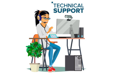 Technical Support Vector. Online Operator. Specialist Ready To Solve Problem. Flat Isolated Illustration