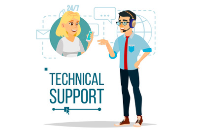 Technical Support Vector. 24 7 Support Working. Online Tech Support. Flat Isolated Illustration