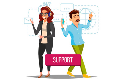 Technical Support Vector. Operator At work. Online Tech Support. Flat Isolated Illustration