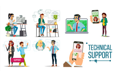 Technical Support Vector. Online 24 7 Technical Support. Headset. Support Service. Operator And Customer. Answering. Specialist Ready To Solve Problem. Flat Isolated Illustration