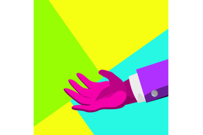 Minimal Surreal Hand Vector. Creative Surrealism People. Poster Concept. Trendy Summer Colors. Minimalism Flat Illustration