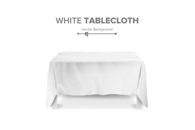 White Table With Tablecloth Vector. Empty 3D Rectangular Table Isolated. Illustration