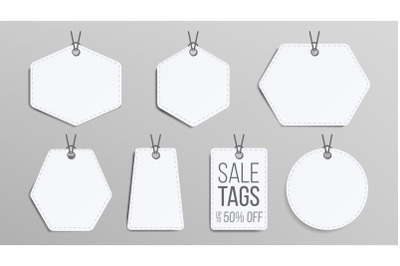 Sale Tags Blank Vector. White Empty Shopping Discounts Stickers. Template Discount Banners Set. Promotion Illustration