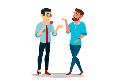 Talking Men Vector. Laughing Friends. Talking Colleagues. Communicating Male. Business Person. Teamwork. Men Talk, Discussion. Isolated Flat Cartoon Illustration