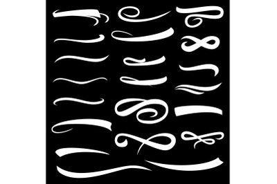 Set of White Hand Lettering Convex Underlines With Shadow Isolated. Vintage Elements For Your Design. Vector illustration Handwritten Marker.