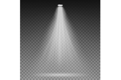 White Beam Lights Spotlights Vector. Transparent Effect. Bright Lighting With Spotlights.