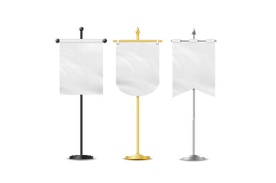 Vector Small Table Flag Set. White Blank. Different Shapes