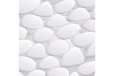 White Pebble Vector. Natural Realistic 3d Stones Of Different Shapes. Sea Rock Pebbles Isolated On White Background.