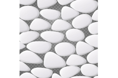 White Pebble Vector. Natural Realistic 3d Stones Of Different Shapes. Sea Rock Pebbles Isolated On Transparent Background