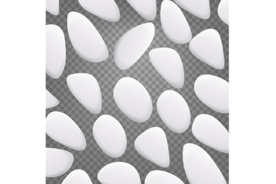 White Pebble Vector. Natural Realistic 3d Stones Of Different Shapes. Sea Rock Pebbles Isolated On Transparent Background