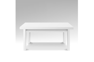 White Empty Square Table. Isolated Furniture, Platform. Realistic Vector Illustration.