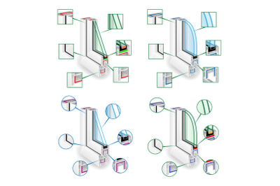 Plastic Window Frame Profile Set. Structure Corner Window. Infographic Templeate. Vector Illustration