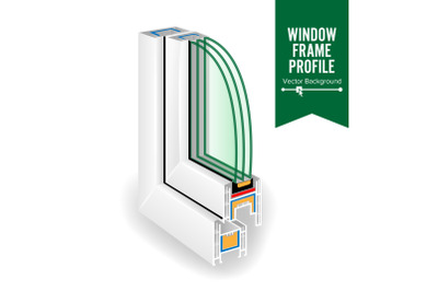 Plastic Window Frame Profile. Energy Efficient Window Cross Section. Three Transparent Glass. Vector Illustration