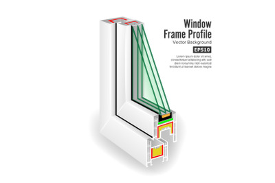 Window Frame Structure. Three Transparent Glass. Vector Illustration