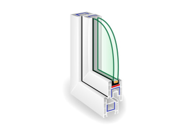 Window Frame Structure. Two Transparent Glass. Vector