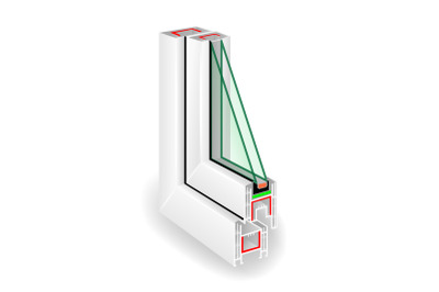 Plastic Window Frame Profile. Two Transparent Glass. Vector Illustration