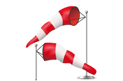 Windsock Vector. Realistic Meteorology Windsock Inflated By Wind. Red And White