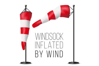 Wind Speed Flag Vector. Inflated By Wind On A Pole. 3D Weather Windsock Isolated Illustration