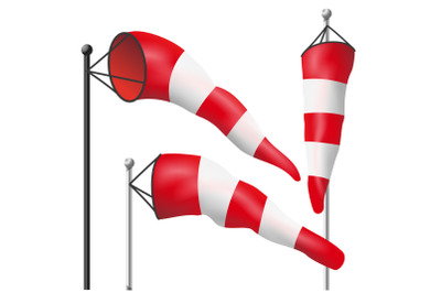 Windsock Sign Isolated Vector. Meteorology Aviation Red And White Illustration