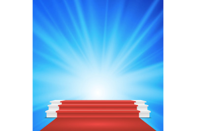 White Winners Podium Vector. Red Carpet. Stage For Awards Ceremony. Illustration