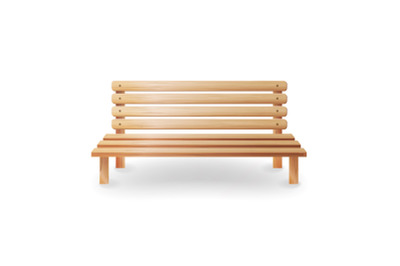 Wooden Bench Realistic Vector Illustration. Smooth Wooden Classic Furniture On White background