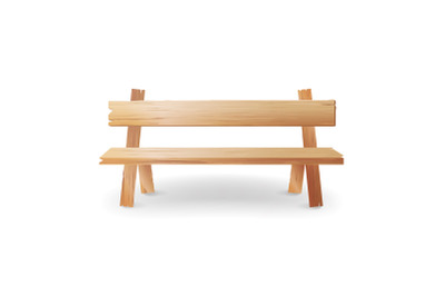 Wooden Bench Realistic Vector Illustration. Park Brown Classic Bench With Shadow Isolated