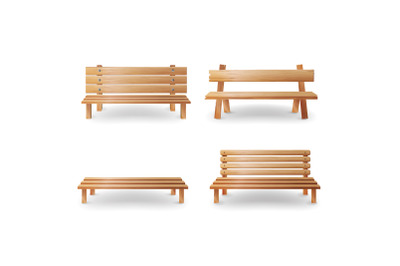 Wooden Bench Realistic Vector Illustration. Smooth Wooden Classic Furniture On White background