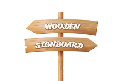 Wooden Signboards Vector. Old Geometric Sign Stand In Cartoon Style.