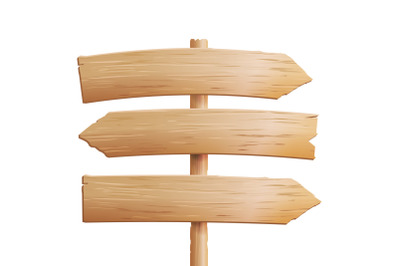 Wooden Signboards Vector. Empty Wood Material Elements In Cartoon Style. Isolated On White Background