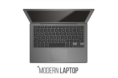 Laptop Computer Vector. Realistic Modern Office Laptop. Top View. Isolated Illustration