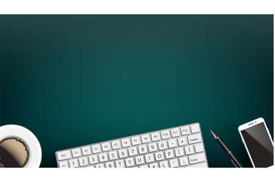 Computer Device On Working Desk Flat Lay Vector