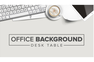 Business Workplace Background Vector. Laptop, Computer, Keyboard, Coffee Cup, Smartphone, Notebook. Corporate Creative Banner Design. Illustration