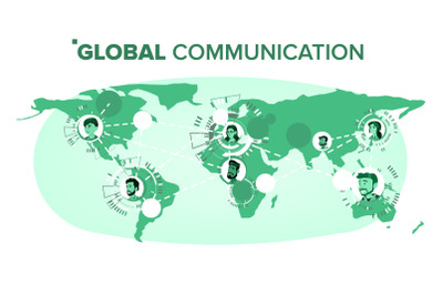 Global Communication Vector. People On World Map. Teamwork Connection. Isolated Illustration