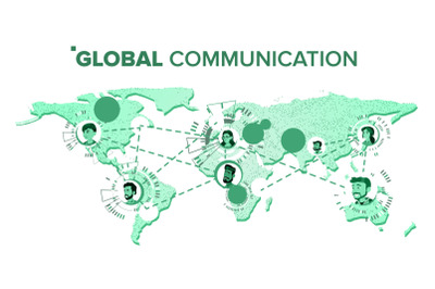 Global Communication Vector. Chat On World Map At Distance. Worldwide. Isolated Illustration