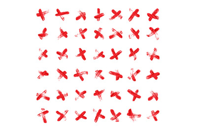 X Red Marks Set Vector. X Cross Sign. Crossed Vector Brush Strokes Isolated Illustration.