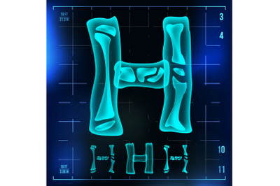 H Letter Vector. Capital Digit. Roentgen X-ray Font Light Sign. Medical Radiology Neon Scan Effect. Alphabet. 3D Blue Light Digit With Bone. Medical, Pirate, Futuristic, Horror Style. Illustration