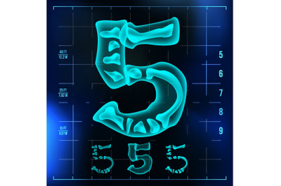 5 Number Vector. Five Roentgen X-ray Font Light Sign. Medical Radiology Neon Scan Effect. Alphabet. 3D Blue Light Digit With Bone. Medical&2C; Hospital&2C; Pirate&2C; Futuristic Style. Illustration