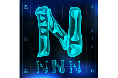 N Letter Vector. Capital Digit. Roentgen X-ray Font Light Sign. Medical Radiology Neon Scan Effect. Alphabet. 3D Blue Light Digit With Bone. Medical&2C; Hospital&2C; Pirate&2C; Futuristic Style. Illustration