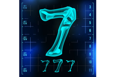 7 Number Vector. Seven Roentgen X-ray Font Light Sign. Medical Radiology Neon Scan Effect. Alphabet. 3D Blue Light Digit With Bone. Medical&2C; Hospital&2C; Pirate&2C; Futuristic Style. Illustration